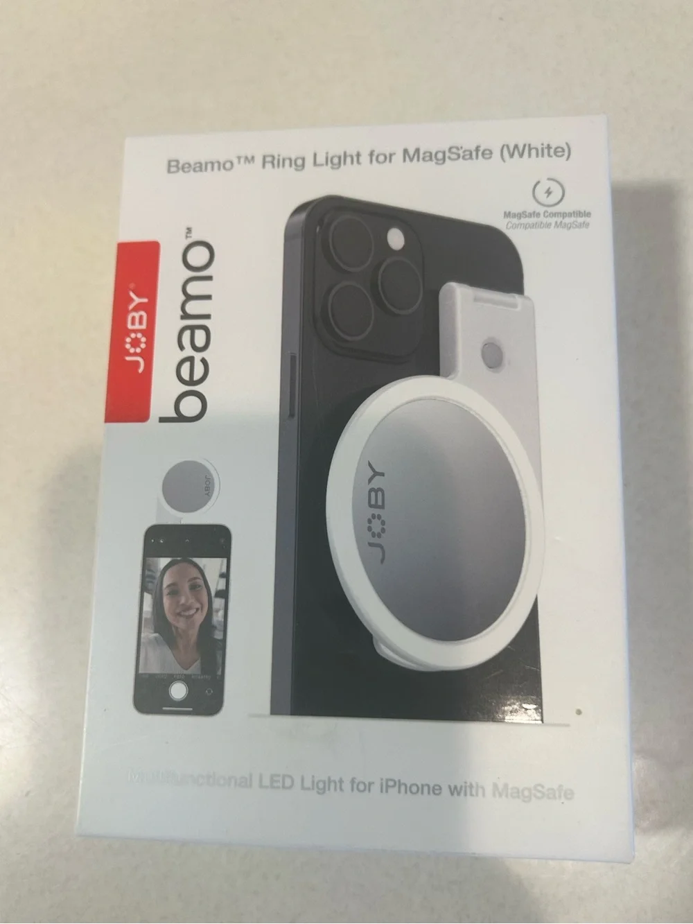 Beamo Ring Light for MagSafe iPhone — White Portable LED Selfie Light by
